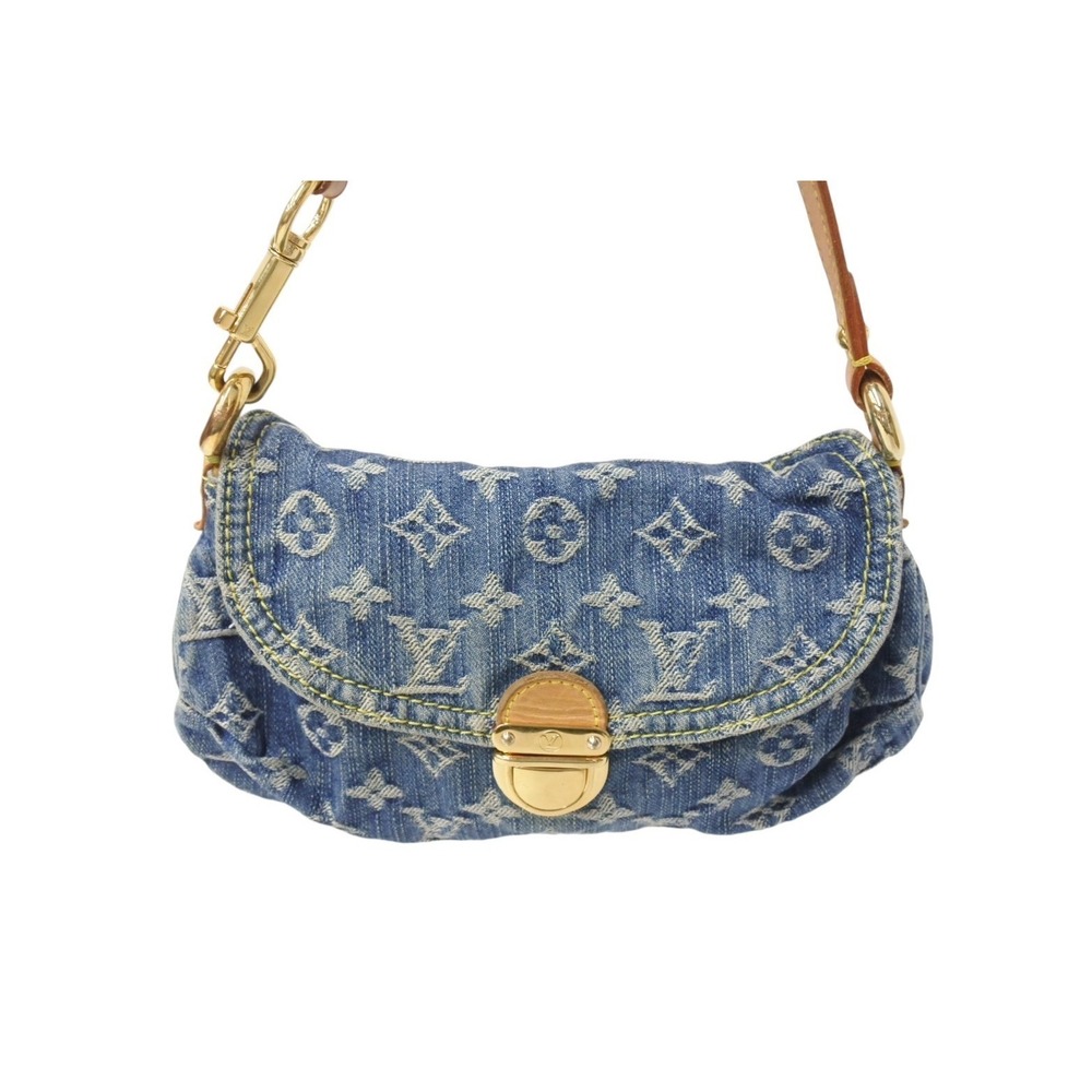 Louis Vuitton Handbag Pleaty Leather Blue Monogram Denim